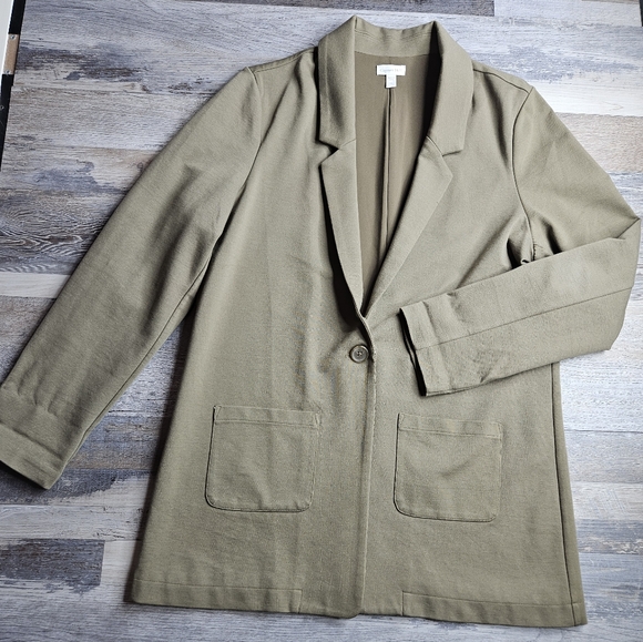 Garnet Hill Jackets & Blazers - Garnet Hill Relaxed Knit Bkazer Olive Green Women's Size 10